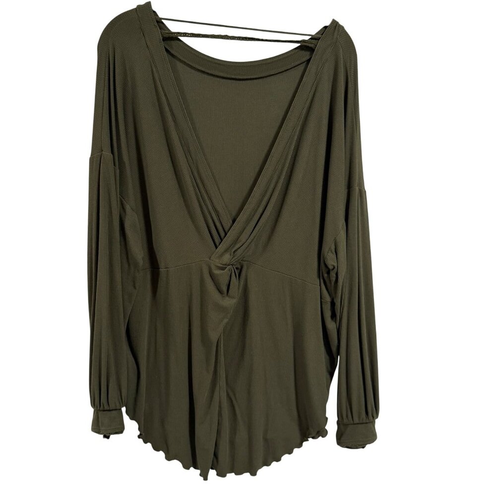 Free People Shimmy Shake Olive Green Boho Top Size M.